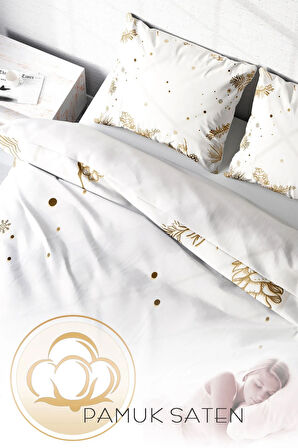 Lastikli Çarşaflı %100 Pamuk Saten Çift Kişilik Nevresim Takımı Soft