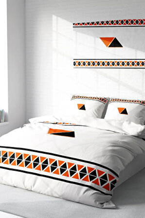 Lastikli Çarşaflı %100 Pamuk Saten Çift Kişilik Nevresim Takımı Geo