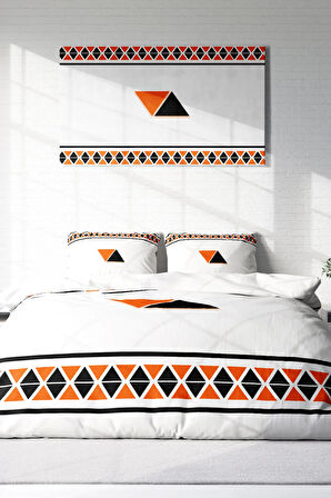 Lastikli Çarşaflı %100 Pamuk Saten Çift Kişilik Nevresim Takımı Geo