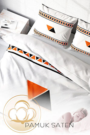 Lastikli Çarşaflı %100 Pamuk Saten Çift Kişilik Nevresim Takımı Geo
