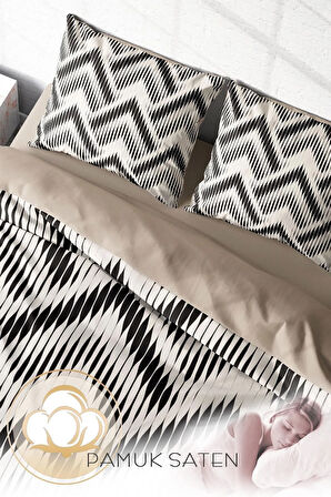 Lastikli Çarşaflı %100 Pamuk Saten Çift Kişilik Nevresim Takımı Örgü1