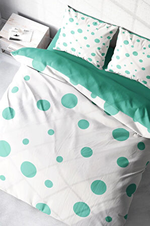 Lastikli Çarşaflı %100 Pamuk Saten Çift Kişilik Nevresim Takımı Puantiye