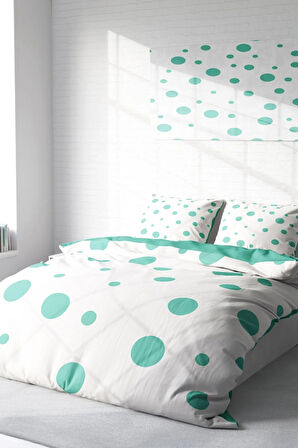 Lastikli Çarşaflı %100 Pamuk Saten Çift Kişilik Nevresim Takımı Puantiye