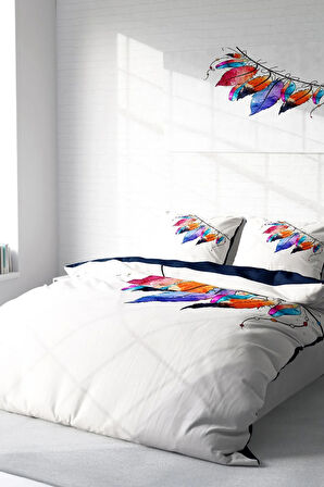 Lastikli Çarşaflı %100 Pamuk Saten Çift Kişilik Nevresim Takımı Tüy