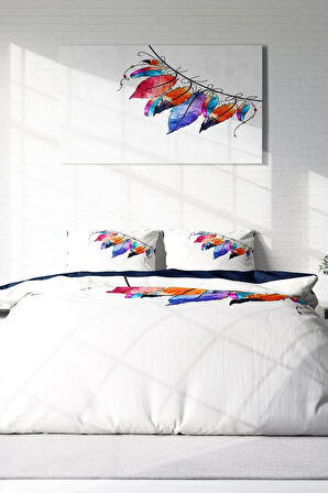 Lastikli Çarşaflı %100 Pamuk Saten Çift Kişilik Nevresim Takımı Tüy