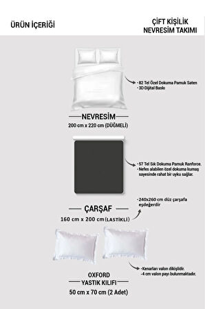 Lastikli Çarşaflı %100 Pamuk Saten Çift Kişilik Nevresim Takımı Stone Flower