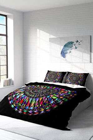 Lastikli Çarşaflı %100 Pamuk Saten Çift Kişilik Nevresim Takımı Mandala 4