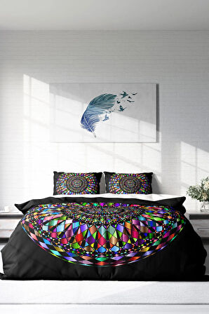 Lastikli Çarşaflı %100 Pamuk Saten Çift Kişilik Nevresim Takımı Mandala 4