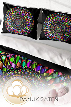 Lastikli Çarşaflı %100 Pamuk Saten Çift Kişilik Nevresim Takımı Mandala 4