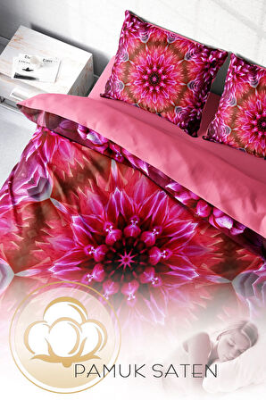 Lastikli Çarşaflı %100 Pamuk Saten Çift Kişilik Nevresim Takımı Mandala 2
