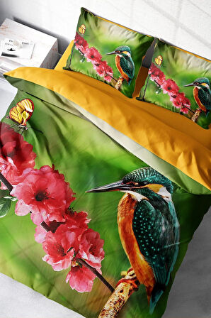 Lastikli Çarşaflı %100 Pamuk Saten Çift Kişilik Nevresim Takımı Bahar Günü