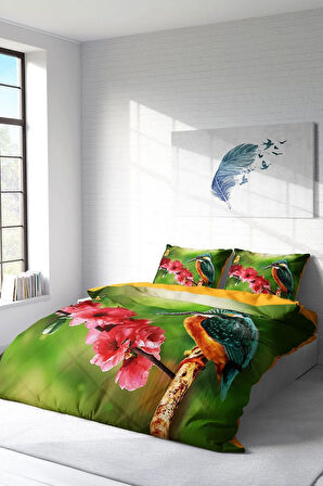 Lastikli Çarşaflı %100 Pamuk Saten Çift Kişilik Nevresim Takımı Bahar Günü