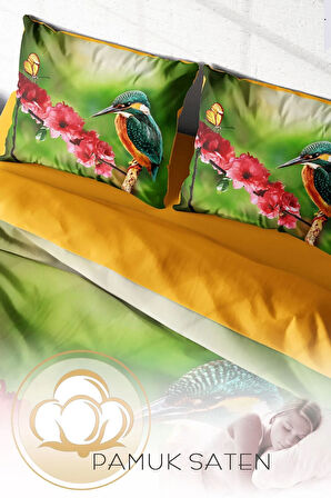 Lastikli Çarşaflı %100 Pamuk Saten Çift Kişilik Nevresim Takımı Bahar Günü