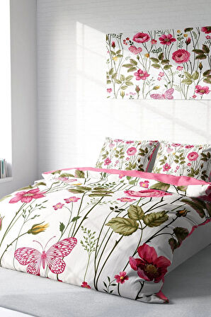 Lastikli Çarşaflı %100 Pamuk Saten Çift Kişilik Nevresim Takımı Relax Flower