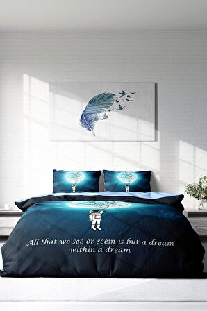 Lastikli Çarşaflı %100 Pamuk Saten Çift Kişilik Nevresim Takımı Gece Mottom