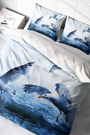 Lastikli Çarşaflı %100 Pamuk Saten Çift Kişilik Nevresim Takımı Martı