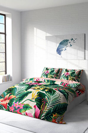 Lastikli Çarşaflı %100 Pamuk Saten Çift Kişilik Nevresim Takımı Lily