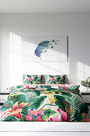 Lastikli Çarşaflı %100 Pamuk Saten Çift Kişilik Nevresim Takımı Lily