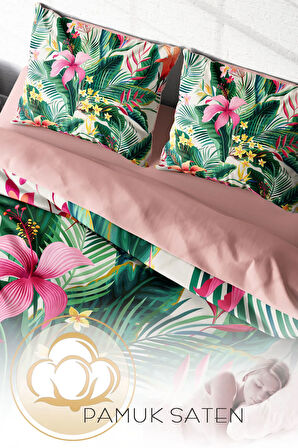 Lastikli Çarşaflı %100 Pamuk Saten Çift Kişilik Nevresim Takımı Lily