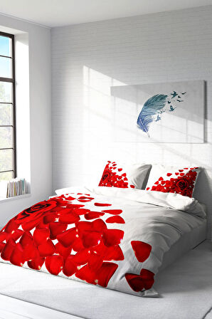 Lastikli Çarşaflı %100 Pamuk Saten Çift Kişilik Nevresim Takımı Beyaz Güller