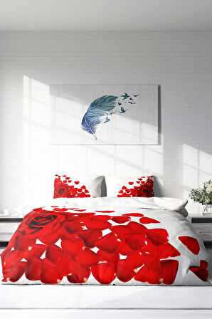 Lastikli Çarşaflı %100 Pamuk Saten Çift Kişilik Nevresim Takımı Beyaz Güller