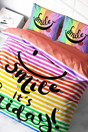 Lastikli Çarşaflı %100 Pamuk Saten Çift Kişilik Nevresim Takımı Friday Smile