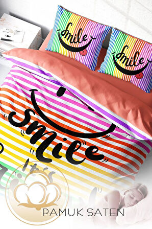 Lastikli Çarşaflı %100 Pamuk Saten Çift Kişilik Nevresim Takımı Friday Smile