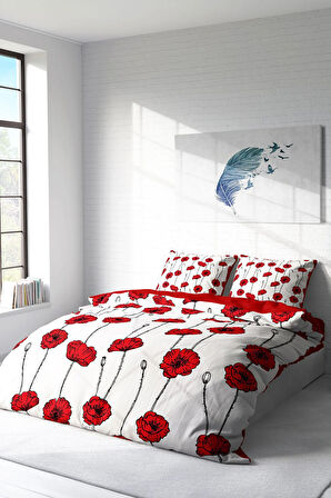 Lastikli Çarşaflı %100 Pamuk Saten Çift Kişilik Nevresim Takımı Gül Goncası