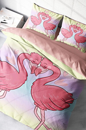 Lastikli Çarşaflı %100 Pamuk Saten Çift Kişilik Nevresim Takımı Aşık Kuşlar