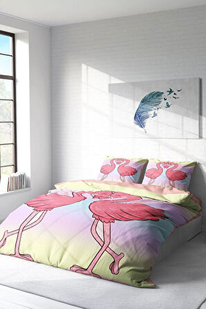 Lastikli Çarşaflı %100 Pamuk Saten Çift Kişilik Nevresim Takımı Aşık Kuşlar