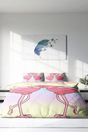 Lastikli Çarşaflı %100 Pamuk Saten Çift Kişilik Nevresim Takımı Aşık Kuşlar