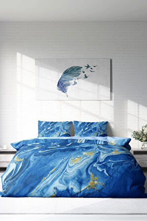 Çift Kişilik ( Lastikli Çarşaflı ) %100 Pamuk Saten Nevresim Takımı BlueDream