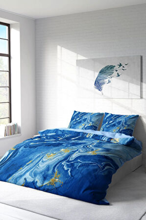 Çift Kişilik ( Lastikli Çarşaflı ) %100 Pamuk Saten Nevresim Takımı BlueDream