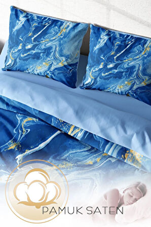Çift Kişilik ( Lastikli Çarşaflı ) %100 Pamuk Saten Nevresim Takımı BlueDream