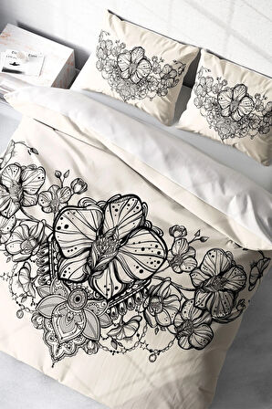 Lastikli Çarşaflı %100 Pamuk Saten Çift Kişilik Nevresim Takımı Gray Lines