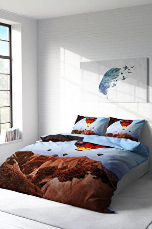 Lastikli Çarşaflı %100 Pamuk Saten Çift Kişilik Nevresim Takımı Kapadokya