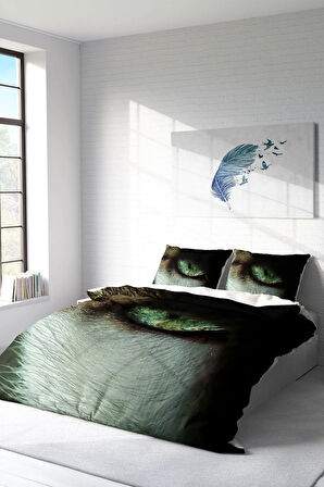 Lastikli Çarşaflı %100 Pamuk Saten Çift Kişilik Nevresim Takımı CatEye