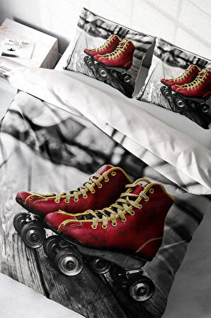 Lastikli Çarşaflı %100 Pamuk Saten Çift Kişilik Nevresim Takımı Skate