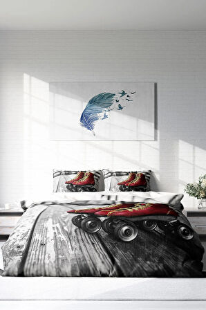 Lastikli Çarşaflı %100 Pamuk Saten Çift Kişilik Nevresim Takımı Skate