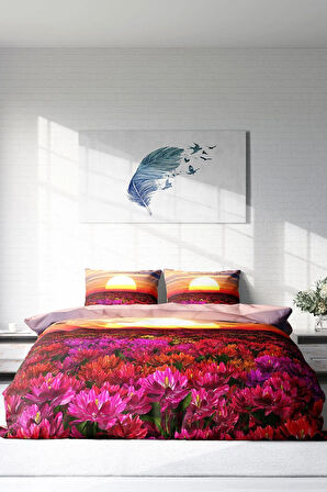 Çift Kişilik ( Lastikli Çarşaflı ) %100 Pamuk Saten Nevresim Takımı Sunset