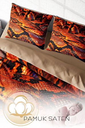 Lastikli Çarşaflı %100 Pamuk Saten Çift Kişilik Nevresim Takımı SnakeCharmer