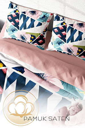 Lastikli Çarşaflı %100 Pamuk Saten Çift Kişilik Nevresim Takımı Whatever