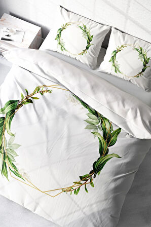 Lastikli Çarşaflı %100 Pamuk Saten Çift Kişilik Nevresim Takımı Sarmaşık