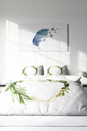 Lastikli Çarşaflı %100 Pamuk Saten Çift Kişilik Nevresim Takımı Sarmaşık