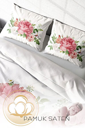 Lastikli Çarşaflı %100 Pamuk Saten Çift Kişilik Nevresim Takımı New Floral