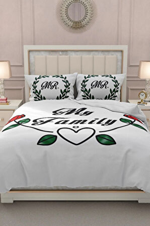Çift Kişilik ( Lastikli Çarşaflı ) %100 Pamuk Saten Nevresim Takımı We Are Family