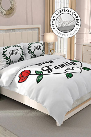 Çift Kişilik ( Lastikli Çarşaflı ) %100 Pamuk Saten Nevresim Takımı We Are Family