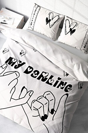 Lastikli Çarşaflı %100 Pamuk Saten Çift Kişilik Nevresim Takımı Darling