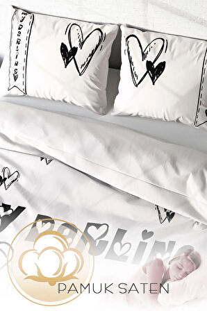 Lastikli Çarşaflı %100 Pamuk Saten Çift Kişilik Nevresim Takımı Darling