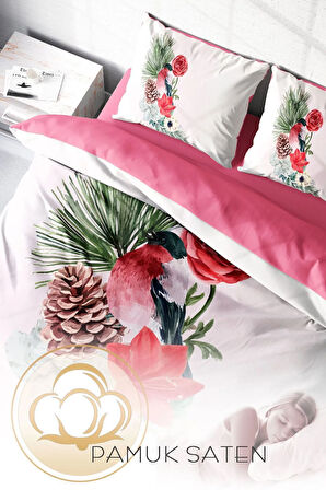 Çift Kişilik ( Lastikli Çarşaflı ) %100 Pamuk Saten Nevresim Takımı Small Birdy